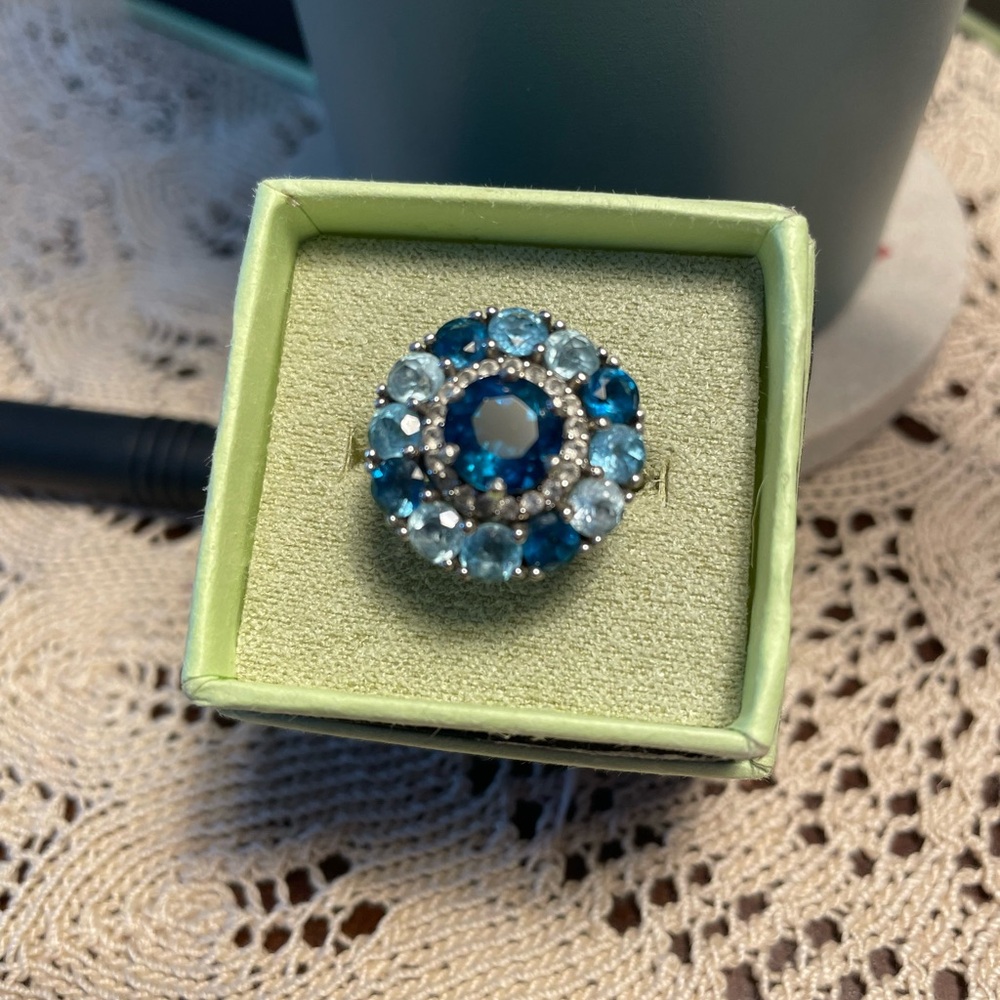 Ross-Simons Elegant London, Swiss & Sky Blue Topaz and Silver Gemstone Ring